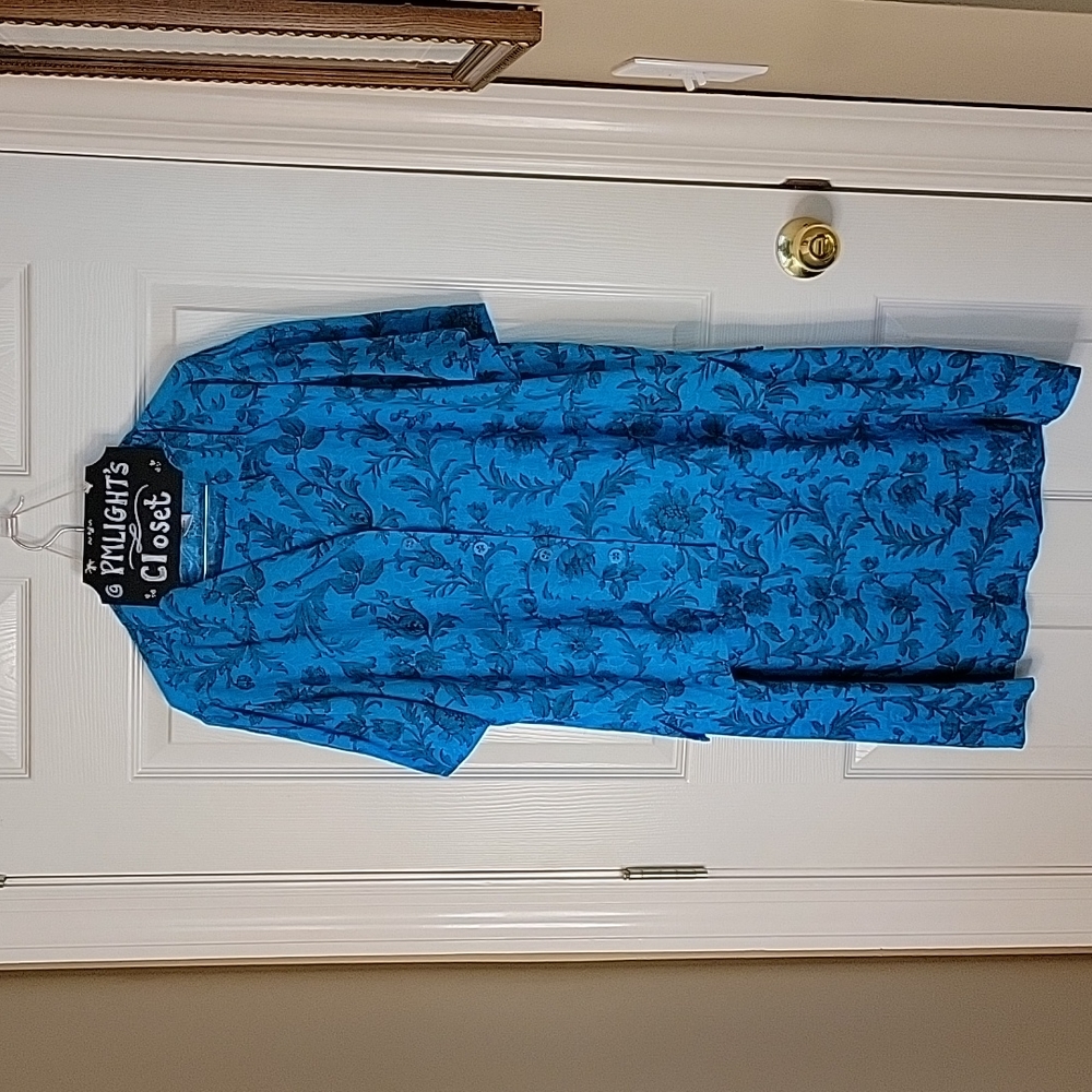Sag Harbor Floral Blouse Skirt Set 12 Blue Black Short Sleeve